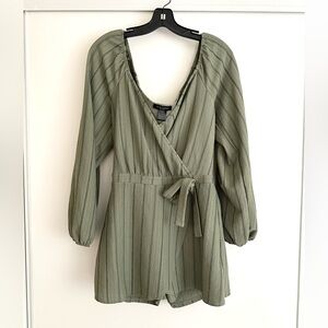 Love Cameron Olive Green Cross-front l/s Romper/Dress Sz XL